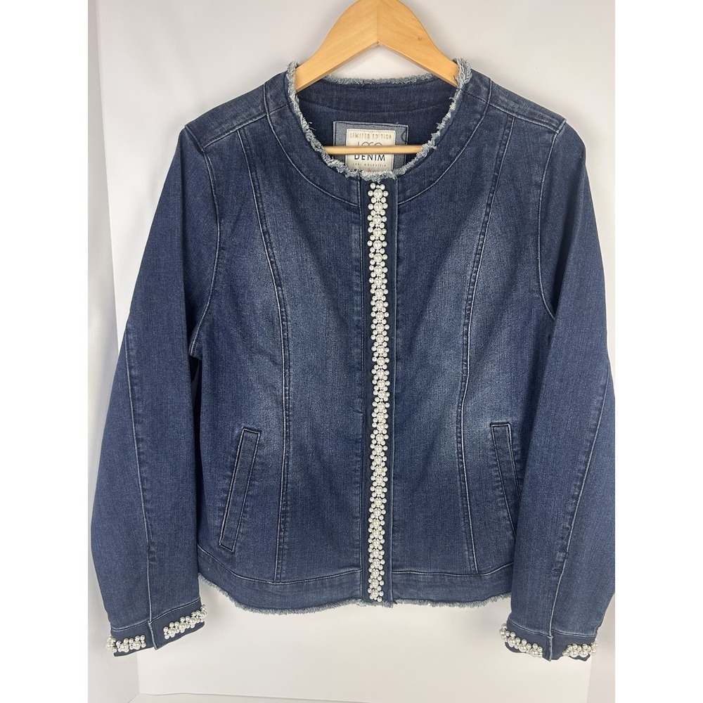 Logo‎ brand Limited Edition denim and pearl jacket size 12 NWT